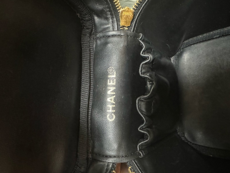 日本中古香奈兒 CHANEL 魚子醬荔枝皮 黑色金鏈 化妝箱 Vintage Vanity bag 化妝包 手提包 有卡有盒-22