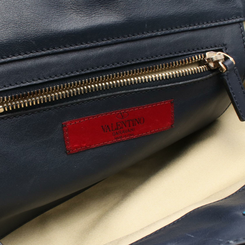 Valentino Rock 鉚釘肩背包 托特包 皮革 海軍藍 二手 女士-3