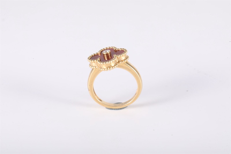 VAN CLEEF&ARPELS(梵克雅寶) Vintage Alhambra 中號單花戒指 單鑽 18K黃金/鑽石/紅玉髓 50 黃金-2