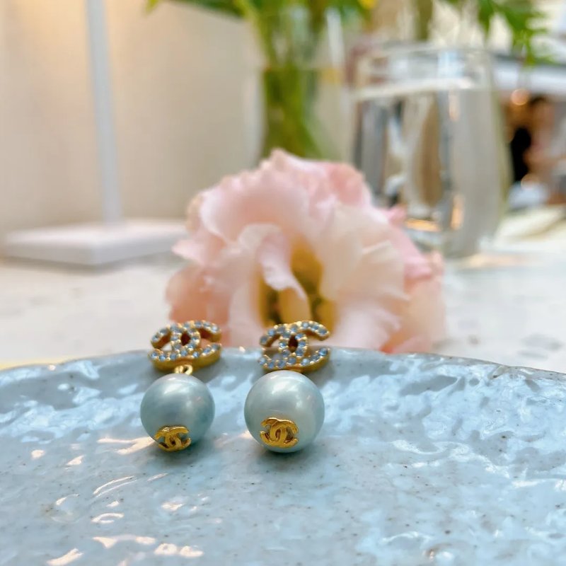Chanel 中古品藍色珍珠閃石耳環-4