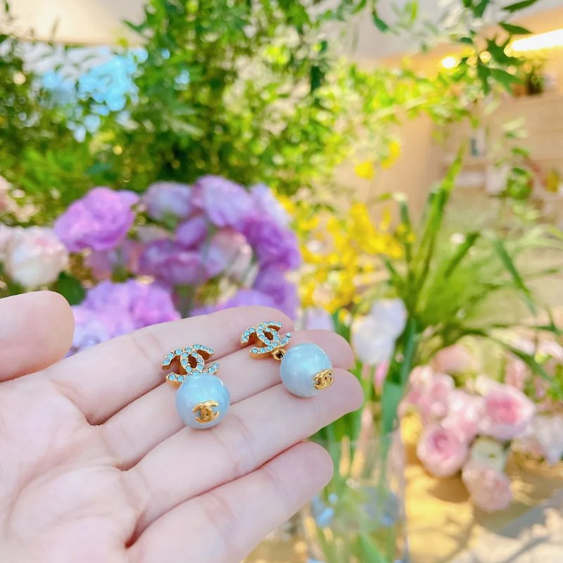 Chanel 中古品藍色珍珠閃石耳環-7