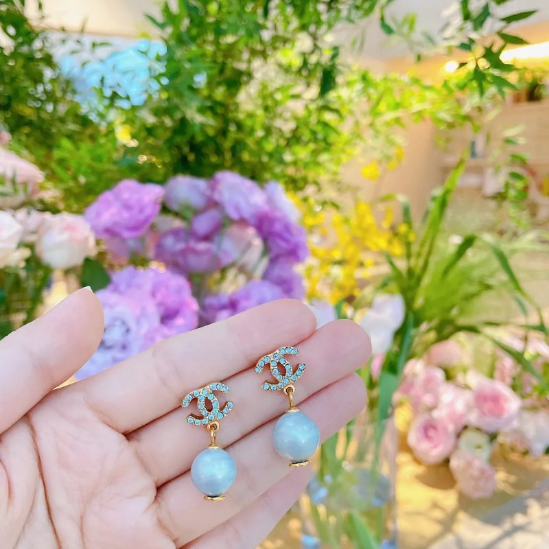 Chanel 中古品藍色珍珠閃石耳環-8