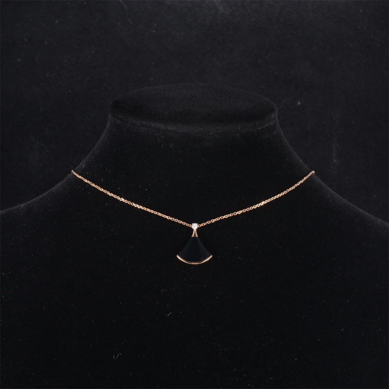 BVLGARI(寶格麗) DIVAS DREAM 縞瑪瑙單鑽 18K金小扇子 18K玫瑰金/鑽石/縞瑪瑙 項鏈 玫瑰金-0