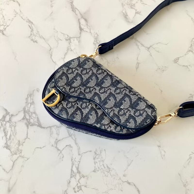 【LA LUNE】稀有中古包 Dior深藍老花馬鞍包 單肩包 側背包 斜背包 古董二手-0