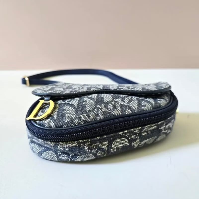 【LA LUNE】稀有中古包 Dior深藍老花馬鞍包 單肩包 側背包 斜背包 古董二手-3