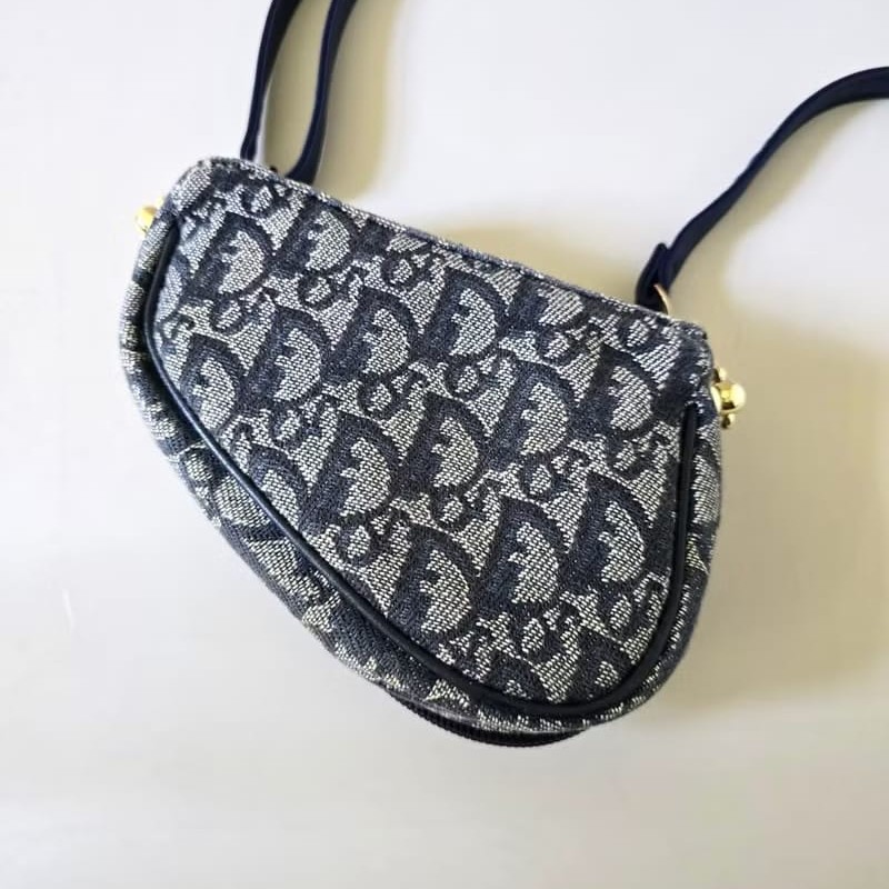 【LA LUNE】稀有中古包 Dior深藍老花馬鞍包 單肩包 側背包 斜背包 古董二手-4