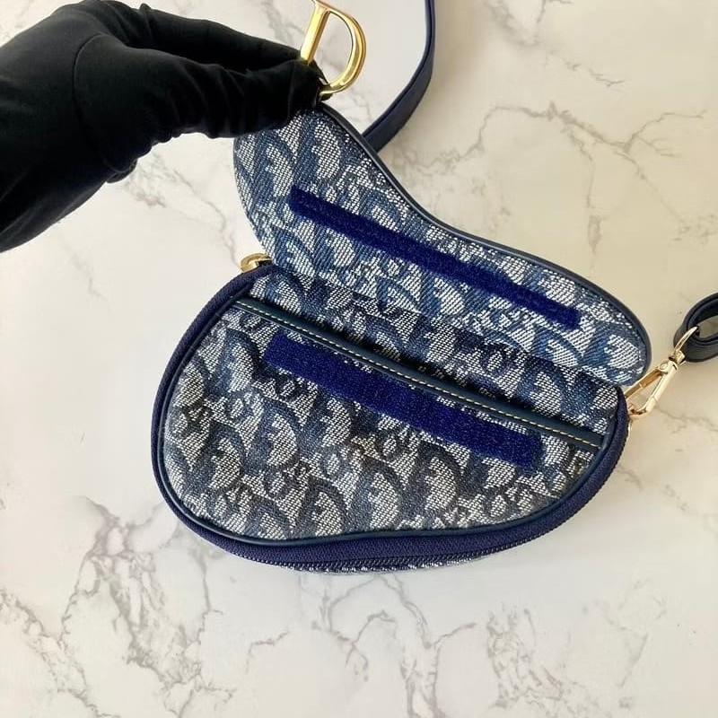 【LA LUNE】稀有中古包 Dior深藍老花馬鞍包 單肩包 側背包 斜背包 古董二手-5