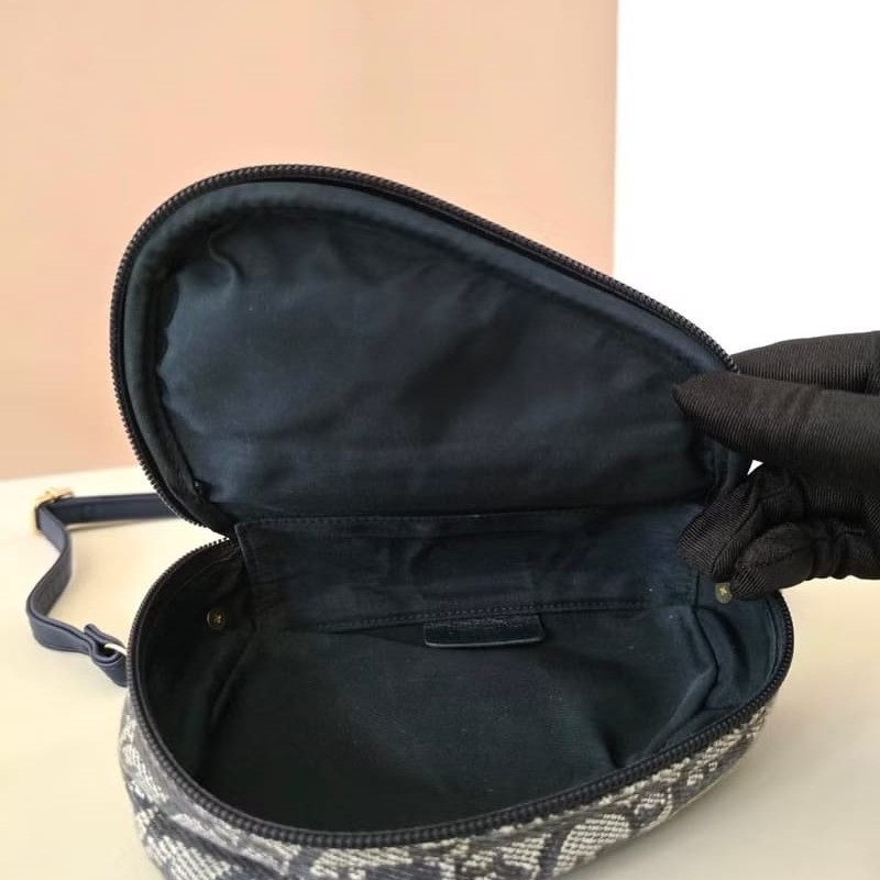 【LA LUNE】稀有中古包 Dior深藍老花馬鞍包 單肩包 側背包 斜背包 古董二手-6