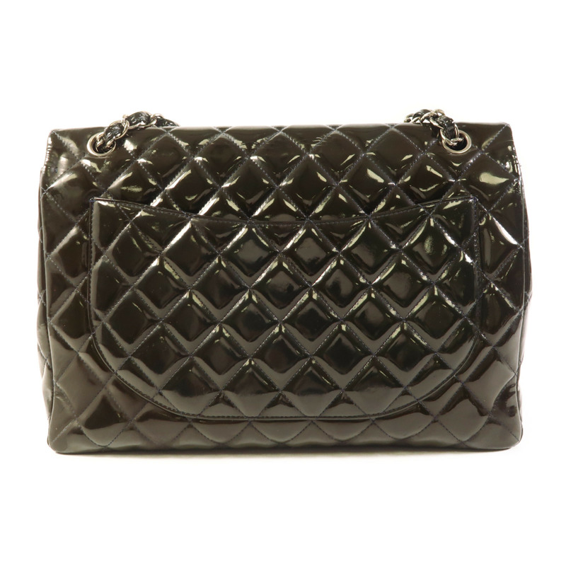 CHANEL 漆皮皮革Maxi Classic銀扣鏈帶肩背袋-2