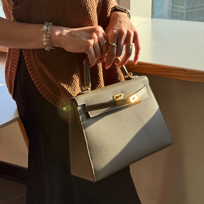 (全新♥️配件全都有) 愛馬仕 HERMES KELLY25 凱莉包25 KL25 W刻 大象灰KELLY25 EPSOM (防塵袋/原廠盒子/鎖組/購買證明)-0