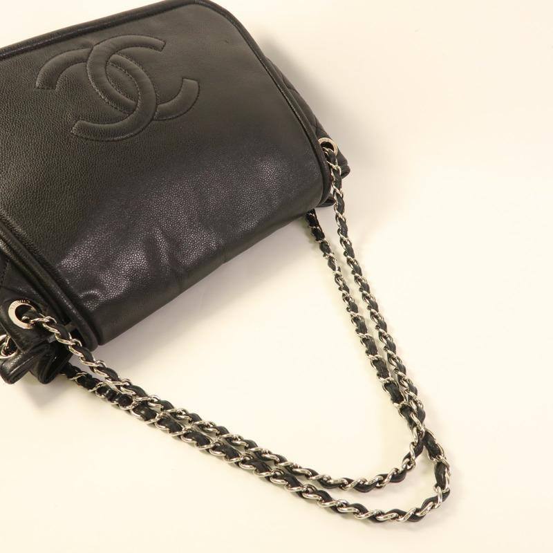 CHANEL 牛皮皮革Chain Shoulder銀扣鏈帶肩背袋-5