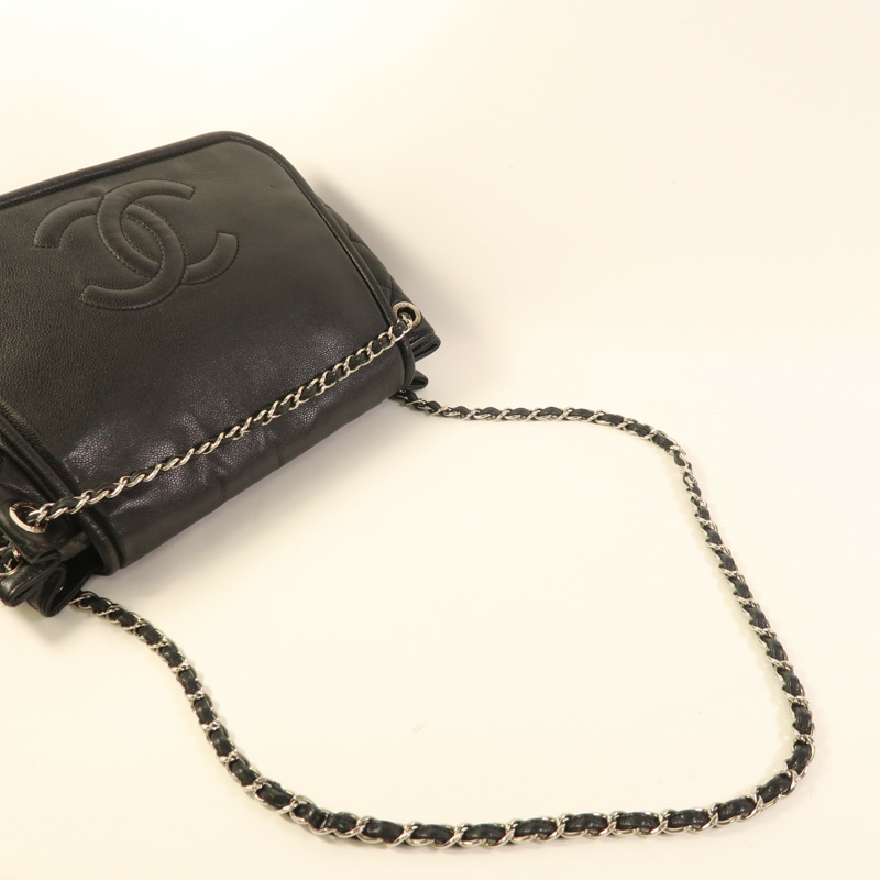 CHANEL 牛皮皮革Chain Shoulder銀扣鏈帶肩背袋-6