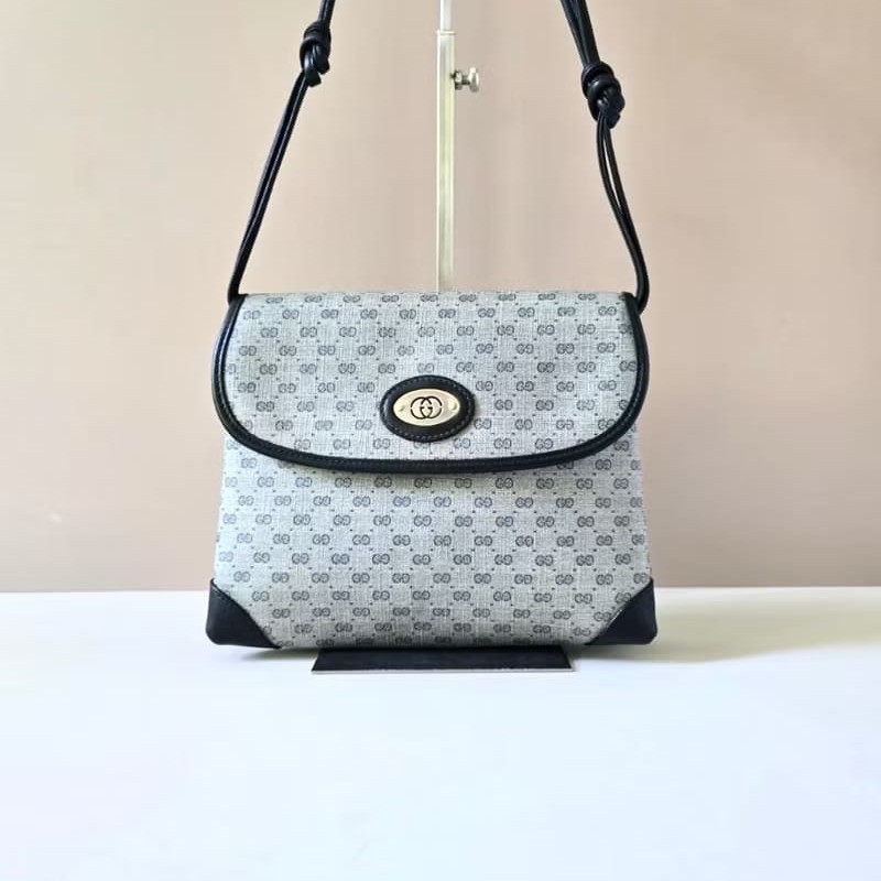 【LA LUNE】稀有中古包 Gucci藍黑色老花小包 側背包 斜背包 單肩包 古董-0