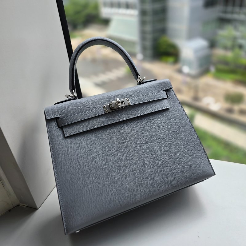 (2025 新色 木偶灰) HERMES 愛馬仕KELLY25 凱莉包25 KL25 刻 木偶灰 KELLY25 VEAU MADAME 防塵袋/原廠盒子/鎖組/購買證明-0