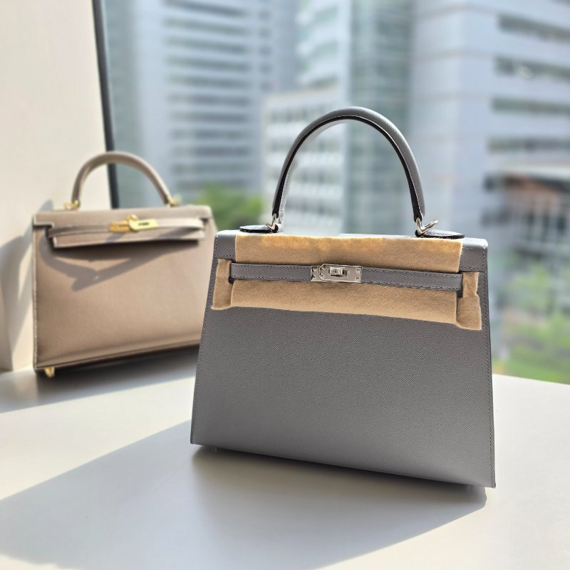 (2025 新色 木偶灰) HERMES 愛馬仕KELLY25 凱莉包25 KL25 刻 木偶灰 KELLY25 VEAU MADAME 防塵袋/原廠盒子/鎖組/購買證明-1