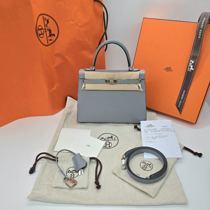(2025 新色 木偶灰) HERMES 愛馬仕KELLY25 凱莉包25 KL25 刻 木偶灰 KELLY25 VEAU MADAME 防塵袋/原廠盒子/鎖組/購買證明-8