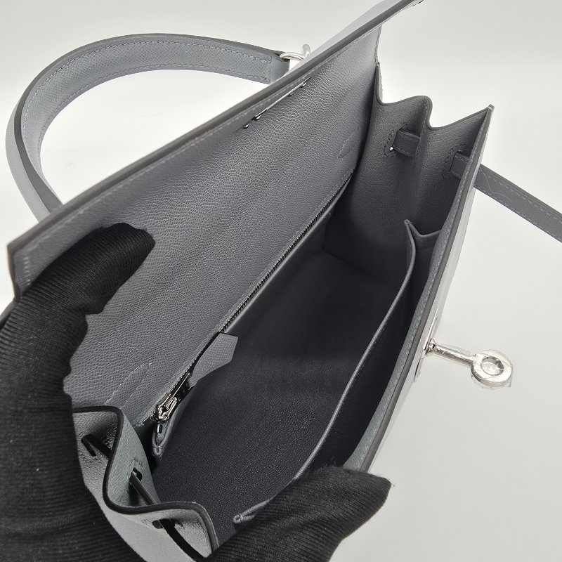 (2025 新色 木偶灰) HERMES 愛馬仕KELLY25 凱莉包25 KL25 刻 木偶灰 KELLY25 VEAU MADAME 防塵袋/原廠盒子/鎖組/購買證明-12