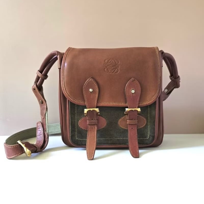 【LA LUNE】絕版古董包 Loewe拼色豆腐包側背包 斜孭包 中古包 皮革包 單肩包-1