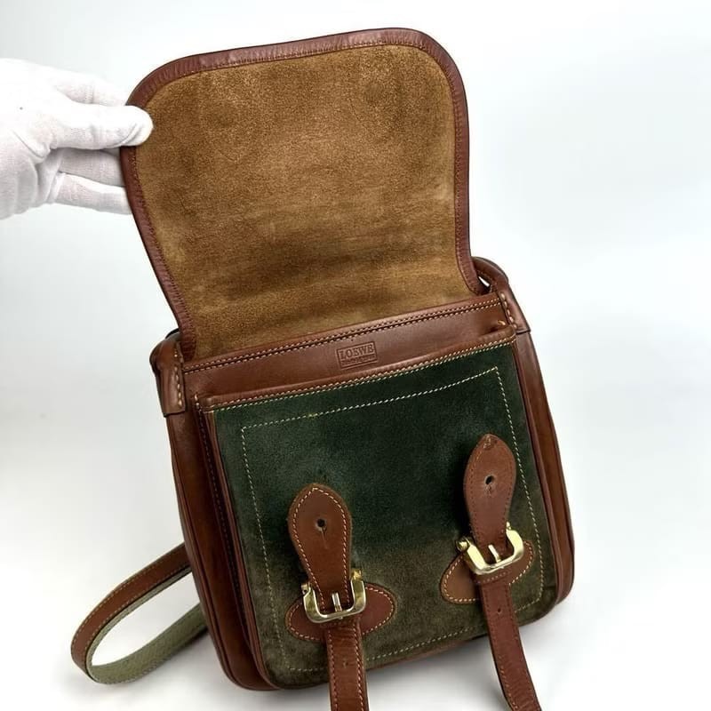 【LA LUNE】絕版古董包 Loewe拼色豆腐包側背包 斜孭包 中古包 皮革包 單肩包-6