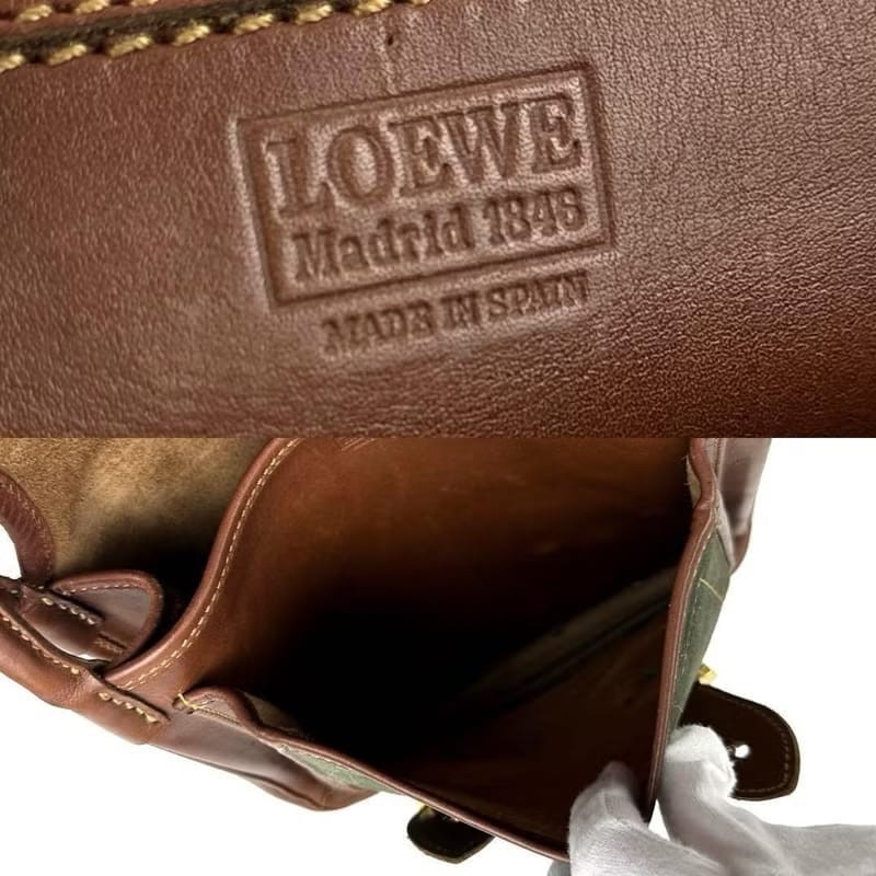 【LA LUNE】絕版古董包 Loewe拼色豆腐包側背包 斜孭包 中古包 皮革包 單肩包-7