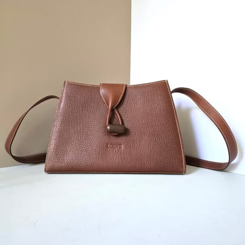 絕版古董包 Loewe咖啡色旋轉扣單肩包 斜背包 側背包 中古包 二手-0