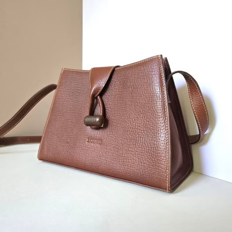 絕版古董包 Loewe咖啡色旋轉扣單肩包 斜背包 側背包 中古包 二手-2
