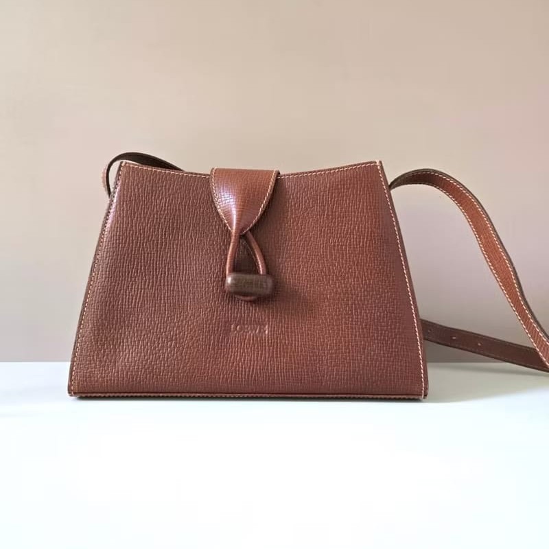 絕版古董包 Loewe咖啡色旋轉扣單肩包 斜背包 側背包 中古包 二手-4