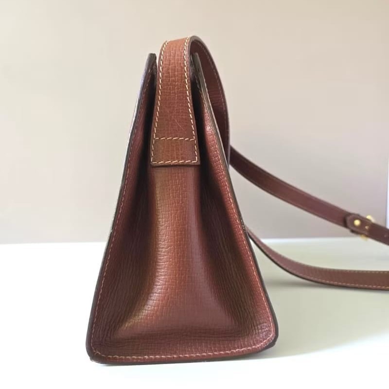 絕版古董包 Loewe咖啡色旋轉扣單肩包 斜背包 側背包 中古包 二手-8