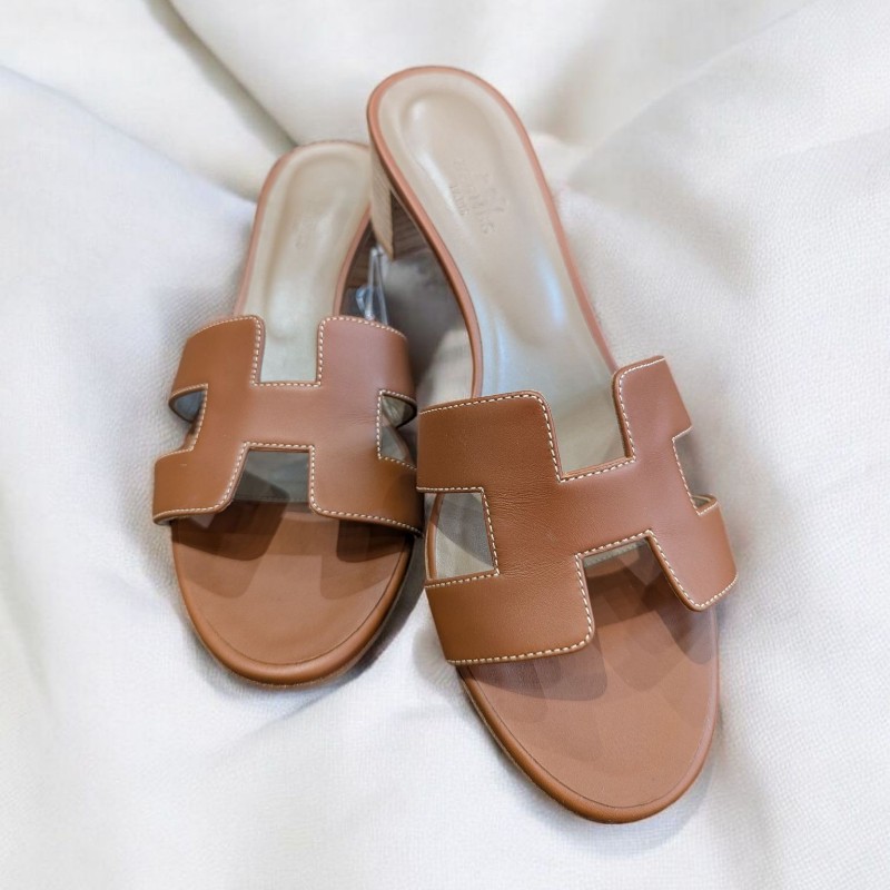 莉亞精品♡Hermes 經典H拖鞋 金棕 39-0