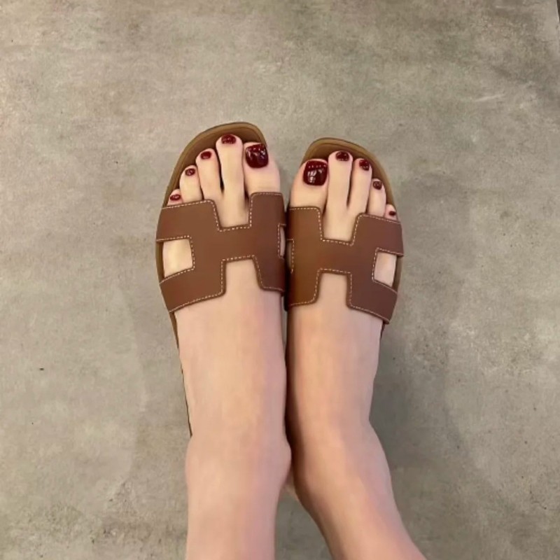 莉亞精品♡Hermes 經典H拖鞋 金棕 39-1