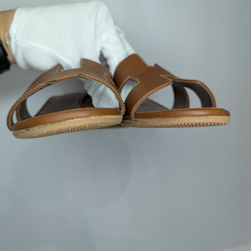 莉亞精品♡Hermes 經典H拖鞋 金棕 39-4