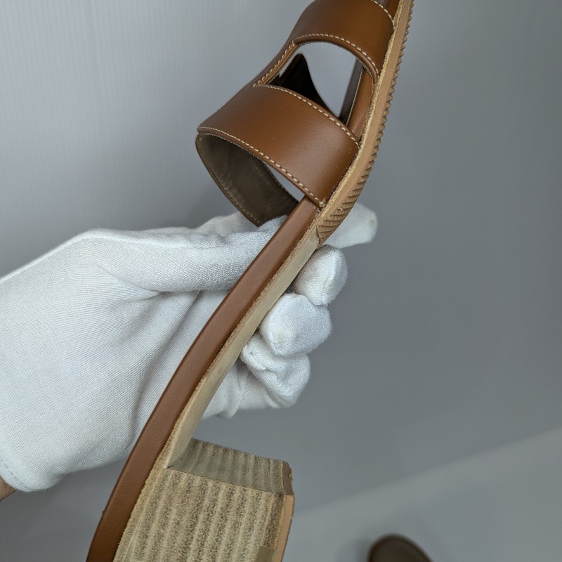 莉亞精品♡Hermes 經典H拖鞋 金棕 39-9