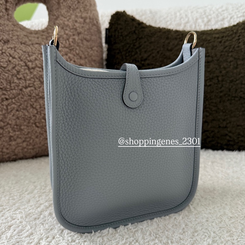 愛馬仕 Hermes 全新品mini evelyne P0木偶灰 淡金釦 2025最新色-2