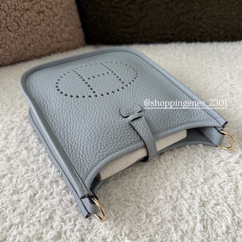 愛馬仕 Hermes 全新品mini evelyne P0木偶灰 淡金釦 2025最新色-5