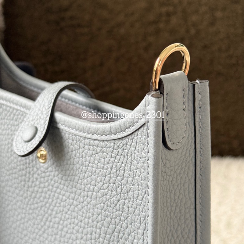 愛馬仕 Hermes 全新品mini evelyne P0木偶灰 淡金釦 2025最新色-7