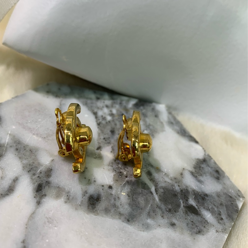 Chanel 香奈兒 Turn off 濃金中古金色雙C耳夾 x583-4