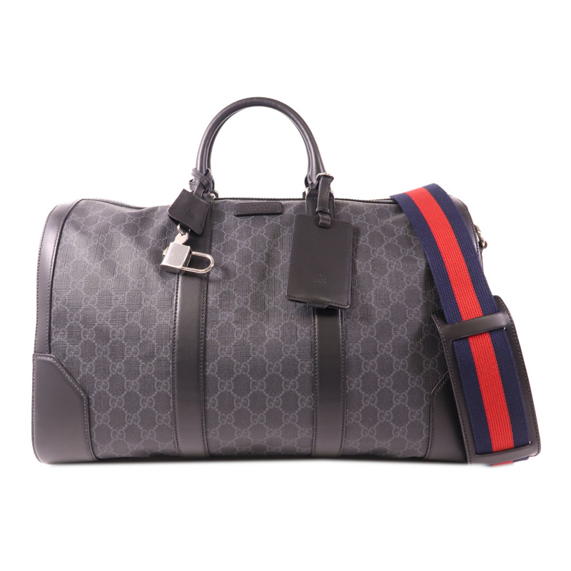 GUCCI 塗層帆布/皮革Carry-On Duffle銀扣手挽肩背兩用袋-0