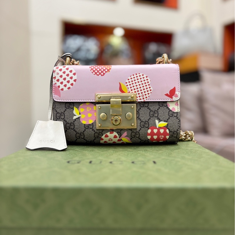 Gucci古馳 padlock月光寶盒 粉色愛心蘋果圖案 小號-0