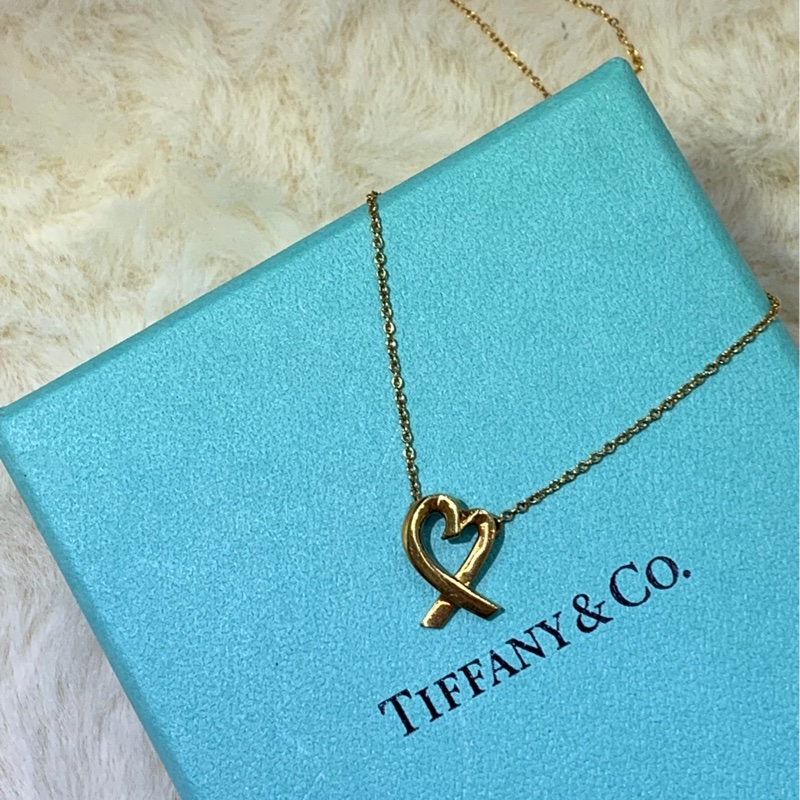 Tiffany 蒂芙尼18K黃金心心頸鏈 I185-0