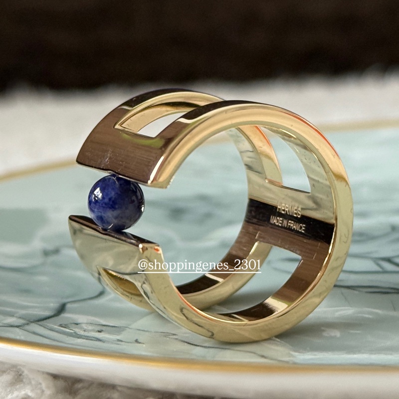 愛馬仕 Hermes 全新品 90絲巾釦 藍紋石 金色配件-0