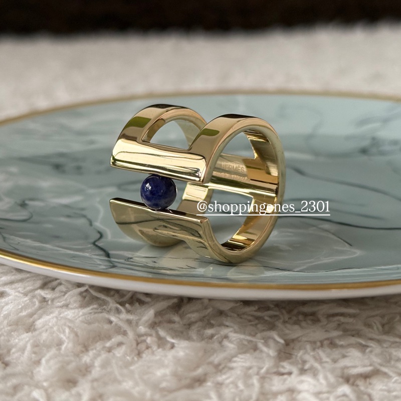 愛馬仕 Hermes 全新品 90絲巾釦 藍紋石 金色配件-3