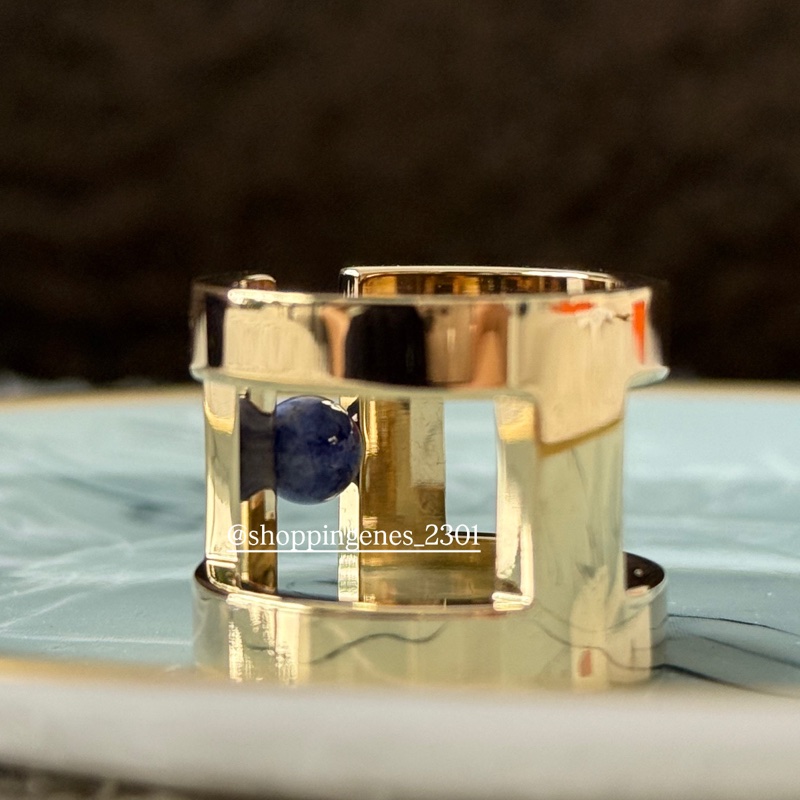 愛馬仕 Hermes 全新品 90絲巾釦 藍紋石 金色配件-4