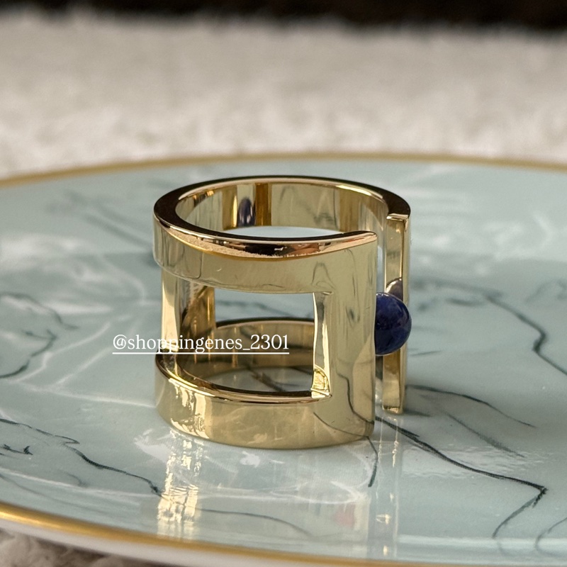 愛馬仕 Hermes 全新品 90絲巾釦 藍紋石 金色配件-5