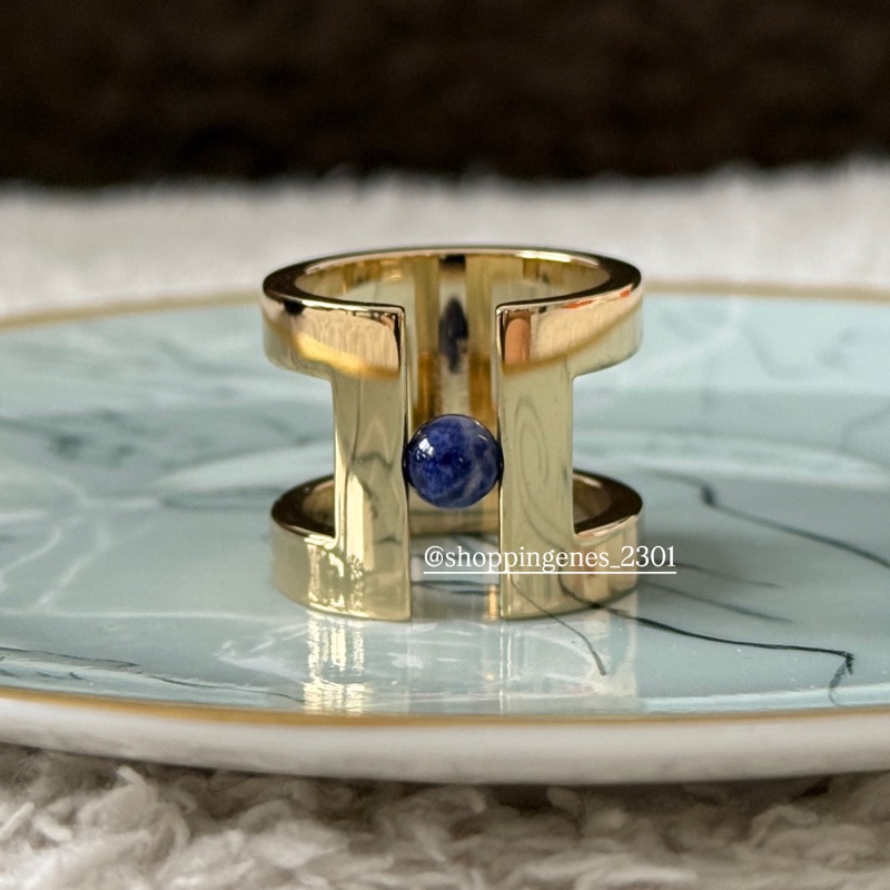 愛馬仕 Hermes 全新品 90絲巾釦 藍紋石 金色配件-6