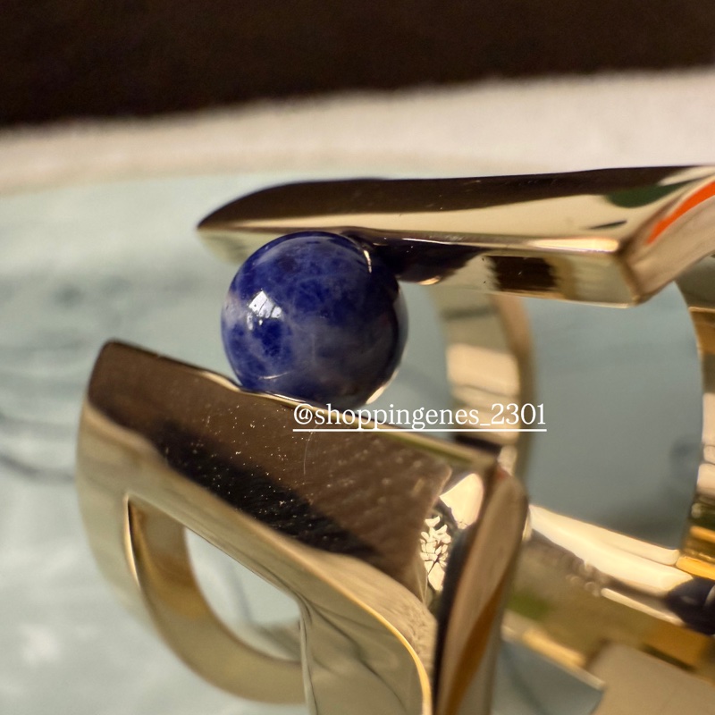 愛馬仕 Hermes 全新品 90絲巾釦 藍紋石 金色配件-8