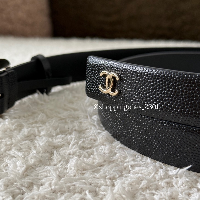 香奈兒 25A 菱格紋雕刻橢圓皮帶釦 荔枝牛皮 窄版 皮帶 🧬預購-4