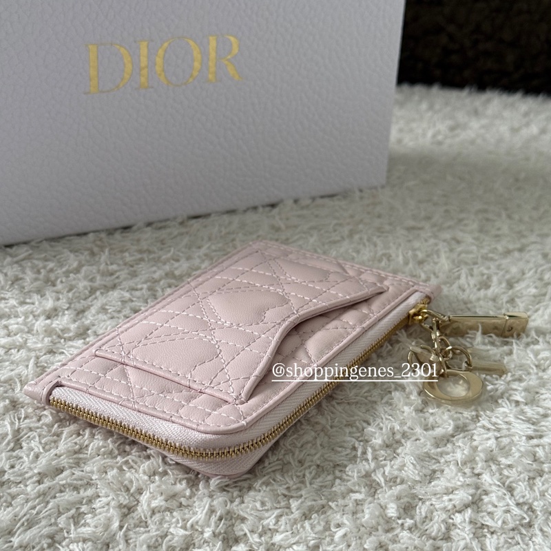 沒有了 迪奧 粉色愛心縫線零錢票卡夾 扁卡包 情人節限量-0