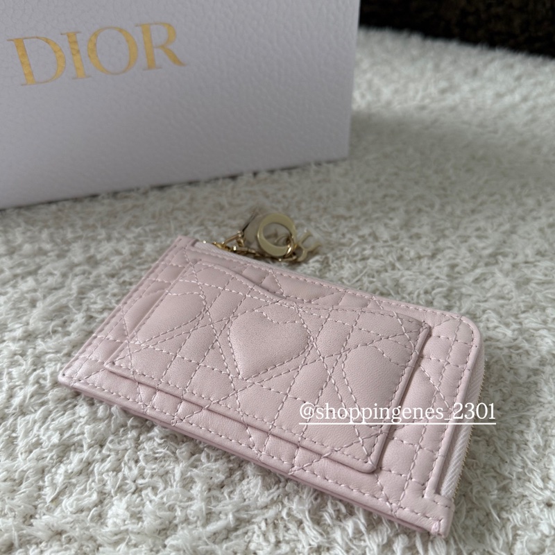 沒有了 迪奧 粉色愛心縫線零錢票卡夾 扁卡包 情人節限量-1