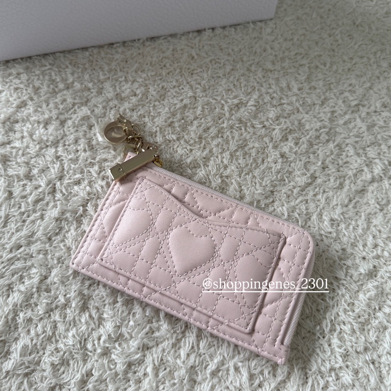 沒有了 迪奧 粉色愛心縫線零錢票卡夾 扁卡包 情人節限量-2