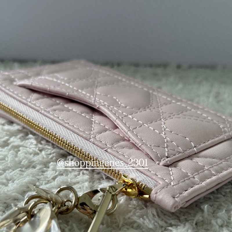 沒有了 迪奧 粉色愛心縫線零錢票卡夾 扁卡包 情人節限量-3